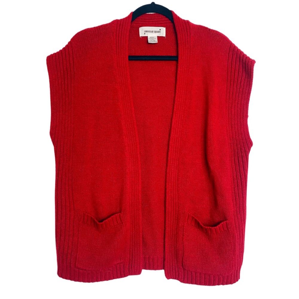 Sheridan Square Red Sleeveless Knit Cardigan Vest Size LARGE Vintage Christmas